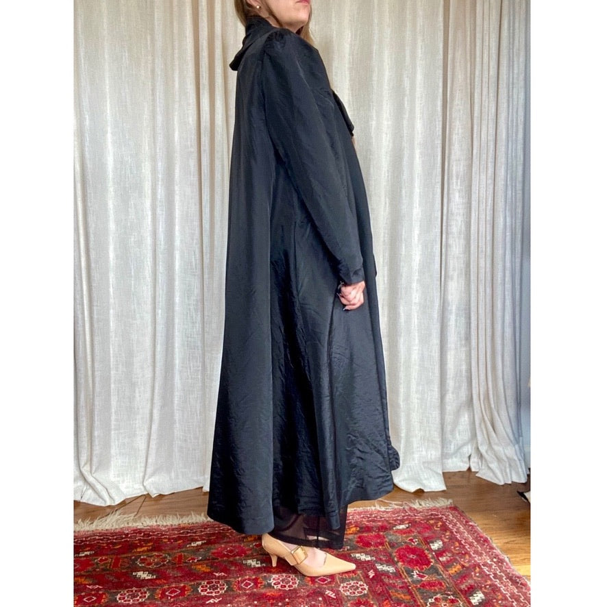 VINTAGE BLACK RUFFLE DUSTER COAT