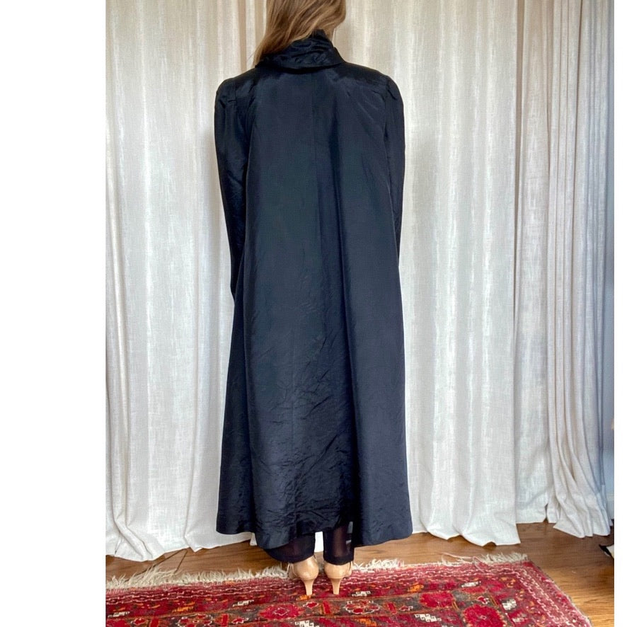 VINTAGE BLACK RUFFLE DUSTER COAT