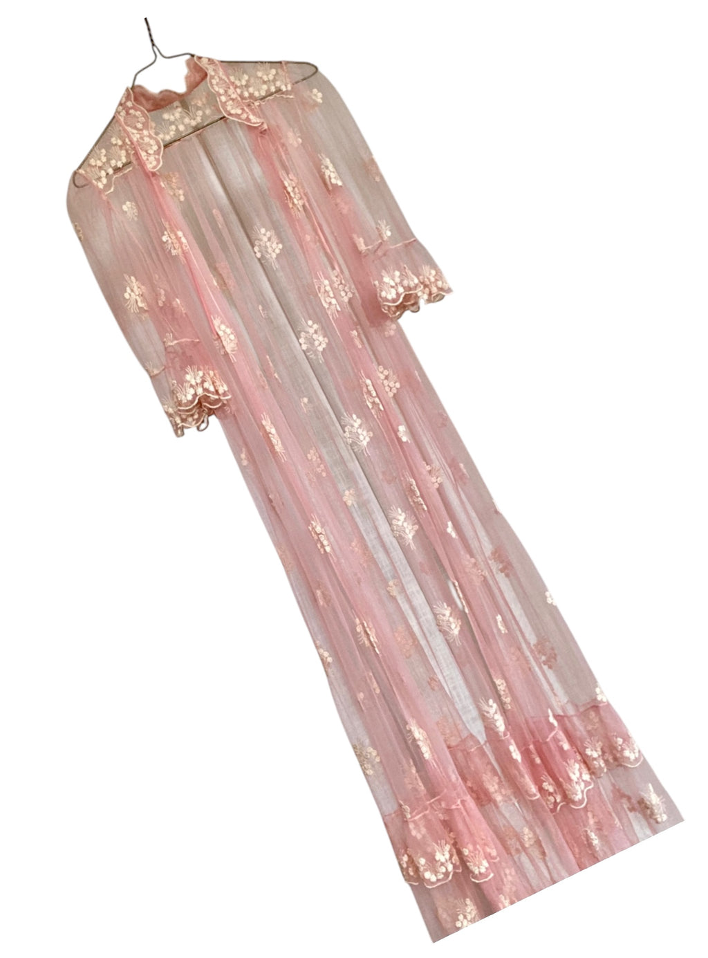 VINTAGE PINK EMBROIDERED LACE ROBE